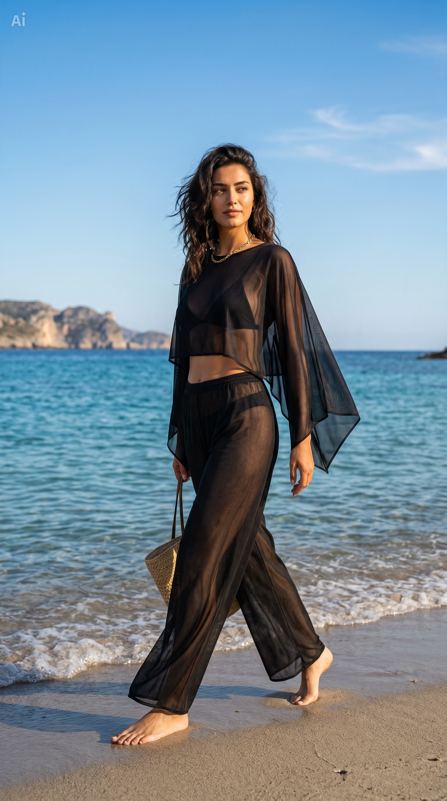 Beachte Bikini Üstü Alt Üst Takım – Şifon Tül | Siyah